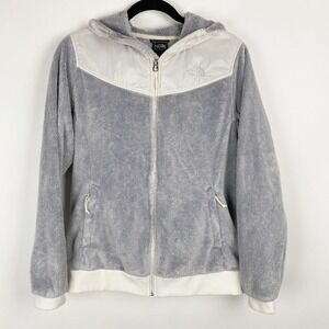 The North Face Osito Hybrid Hooded Fleece Jacket Womens Large Gray White